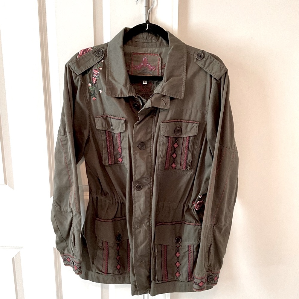 JOHNNY WAS  April army embroidered floral jacket